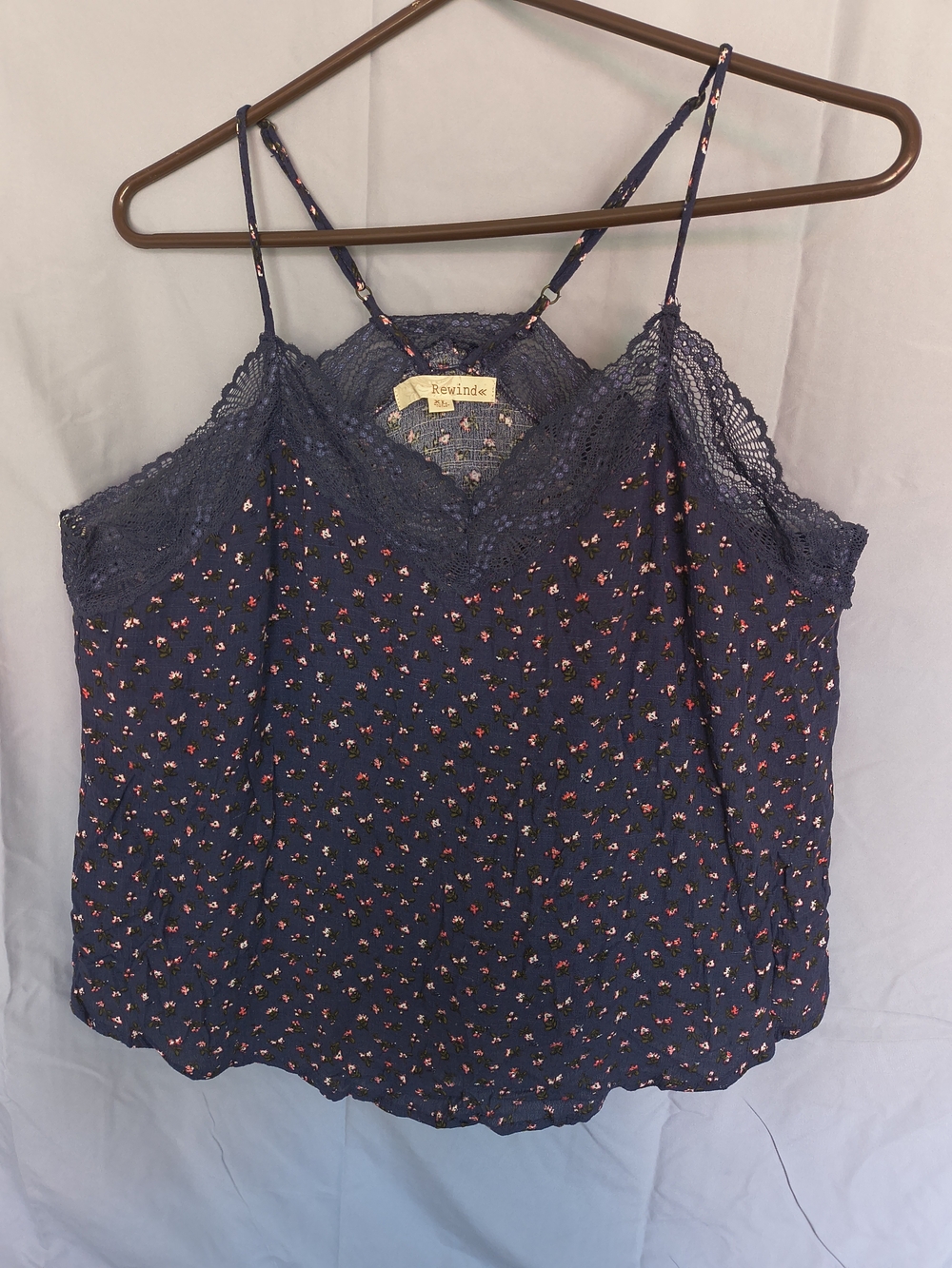 Rewind Black Floral Lace Trim Top